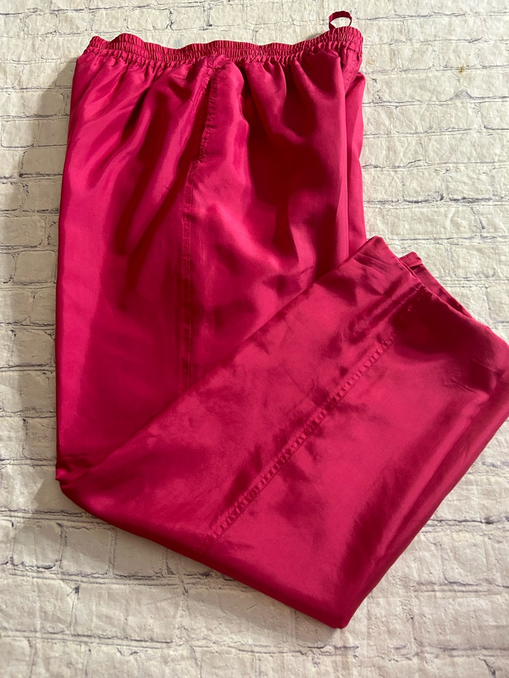 MURELI BRAND HOT PINK 100% SILK DRAWSTRING VINTAGE WOMEN’S JOGGERS SIZE LARGE